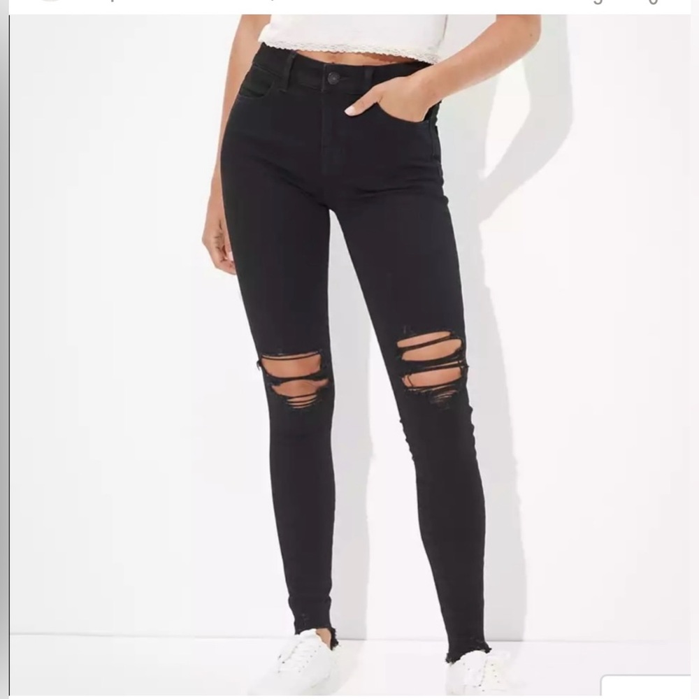 American Eagle Outfitters Black Distressed High-Rise Skinny Jeans
